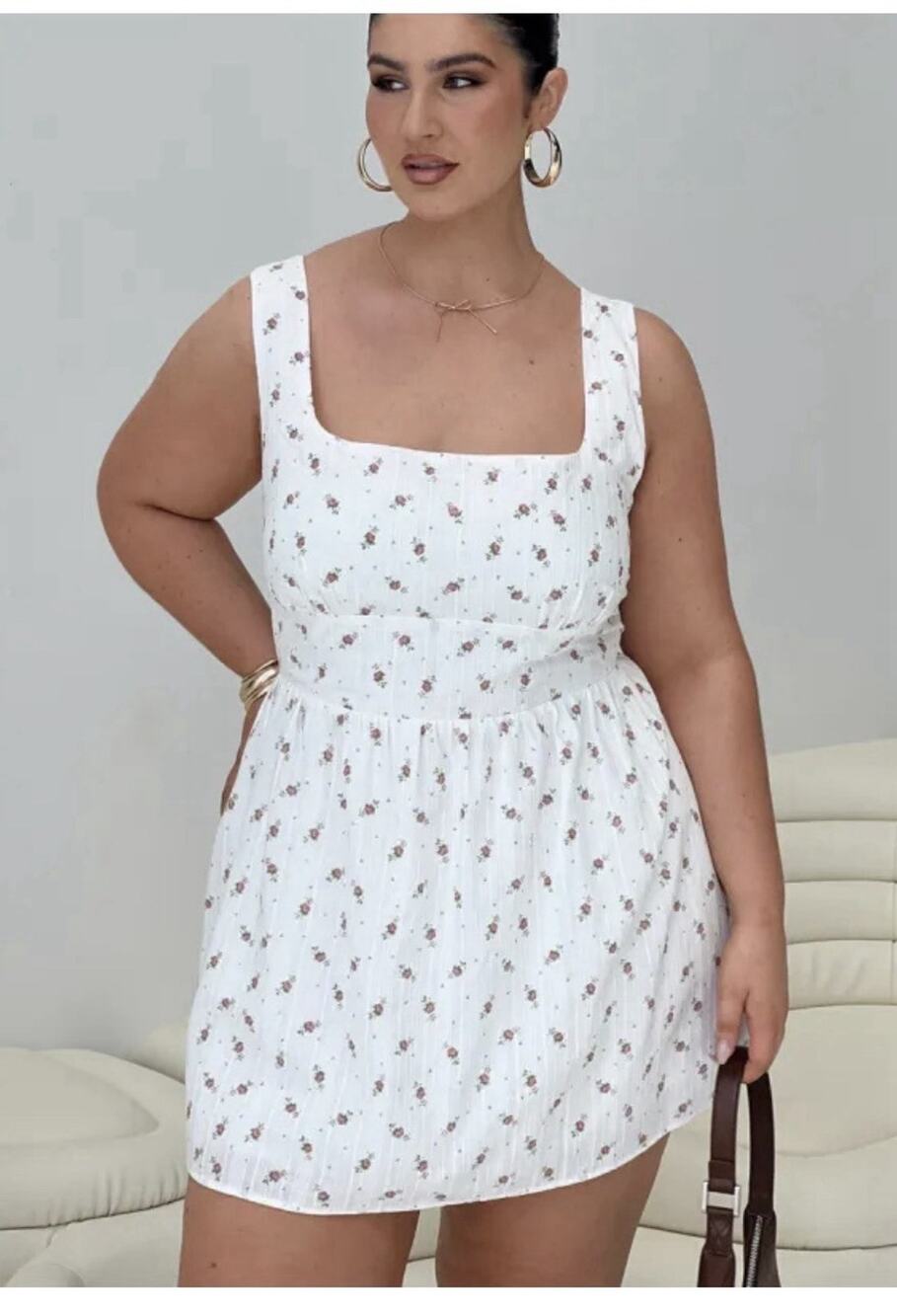 Princess Polly Samana Mini Dress Ditsy Floral Square Neck White Purple Sz 14 NEW